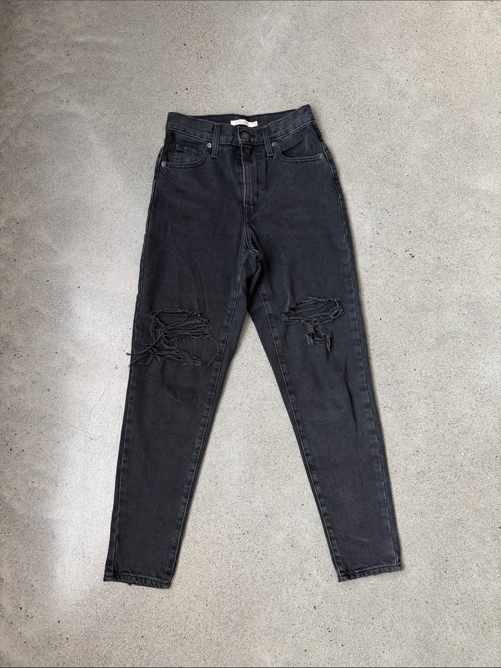 Levi's Black High-Rise Distressed Mom Jeans